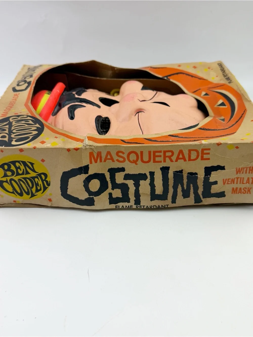 Vintage Ben Cooper Laurel Hardy Costume Child Double Face Mask 1966 Larry Harmon